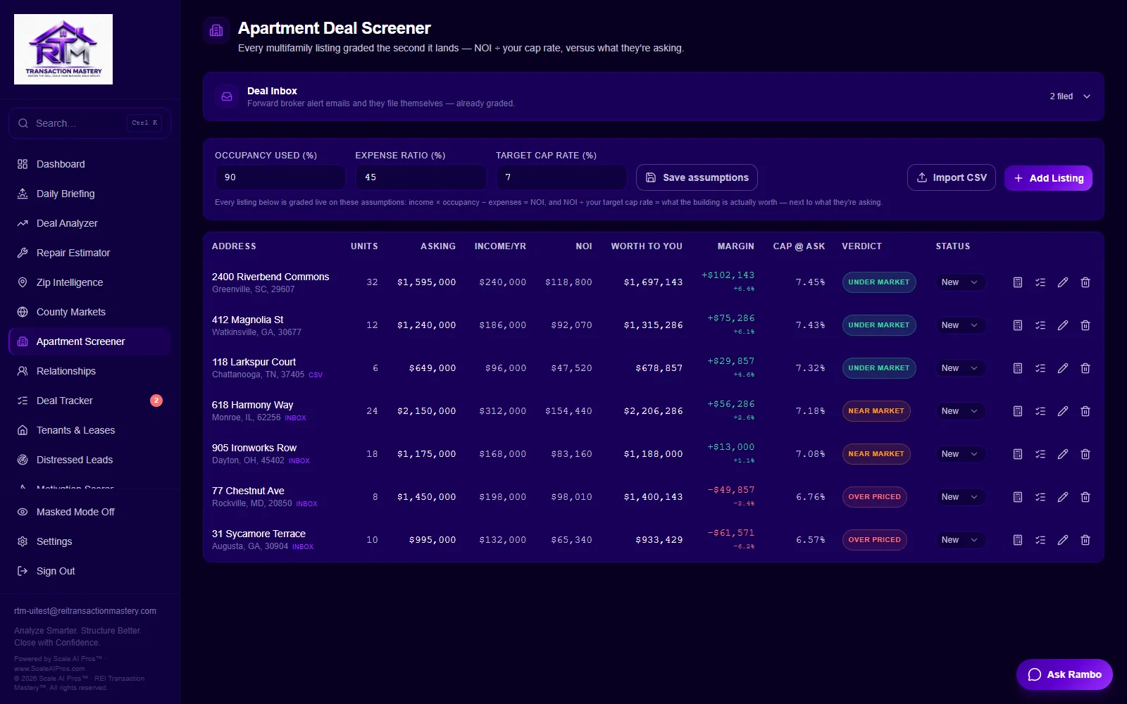 Apartment Deal Screener — real product screenshot
